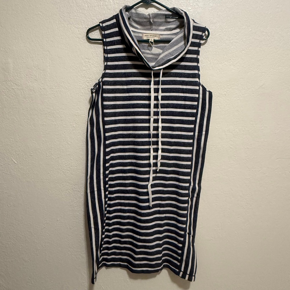 Max Studio Weekend Navy White Striped Cowl Neck Sleeveless Dress Medium 6904R58 - Picture 2 of 11